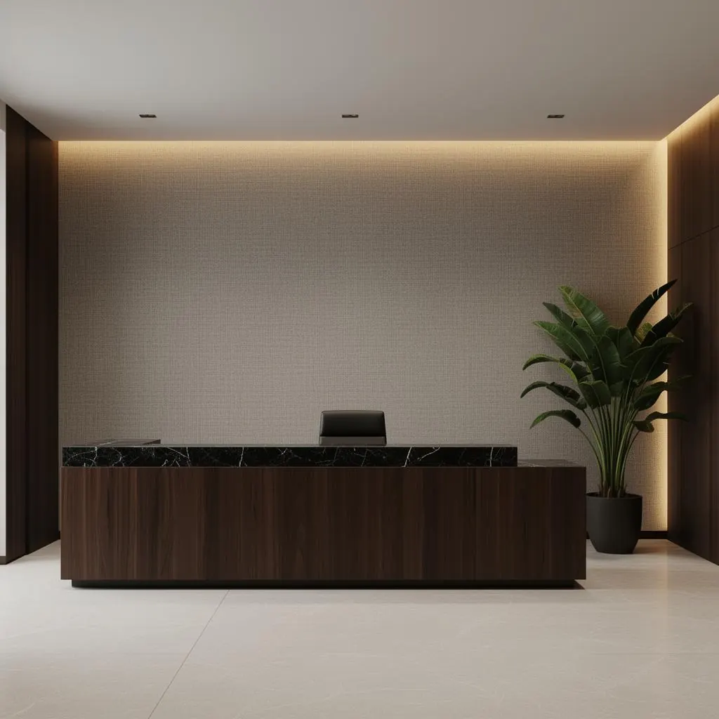 Recepção corporativa planejada por QS Home em Manaus