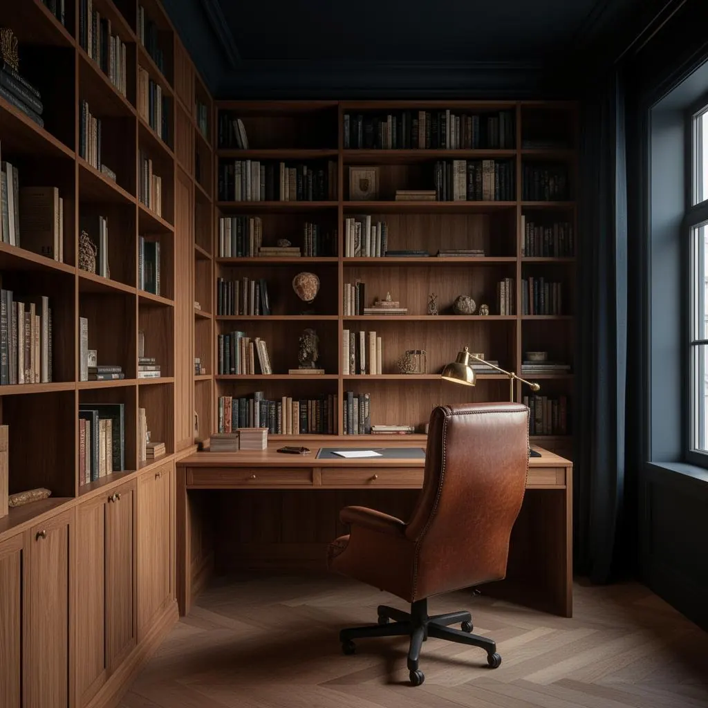 Home office biblioteca planejada por QS Home em Manaus